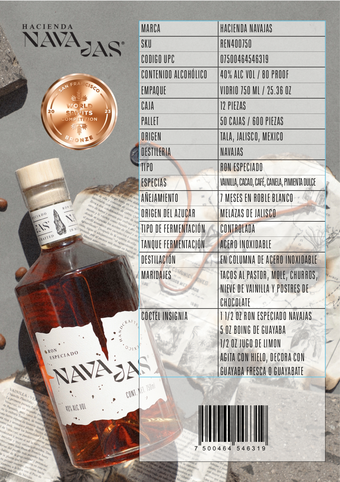 Hacienda Navajas Spiced Rum technical sheet cover