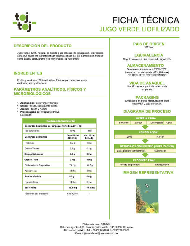 TOJ TOJ Jugos Arcoiris technical sheet cover
